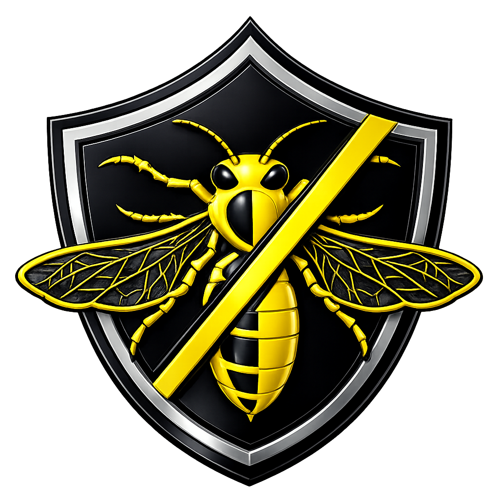 Pest Control Innovation yellow and black pest control shield logo